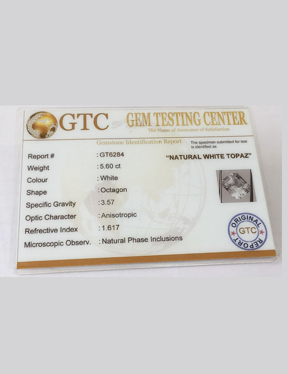 6.22 Ratti (5.60 ct) Natural Certified White Topaz